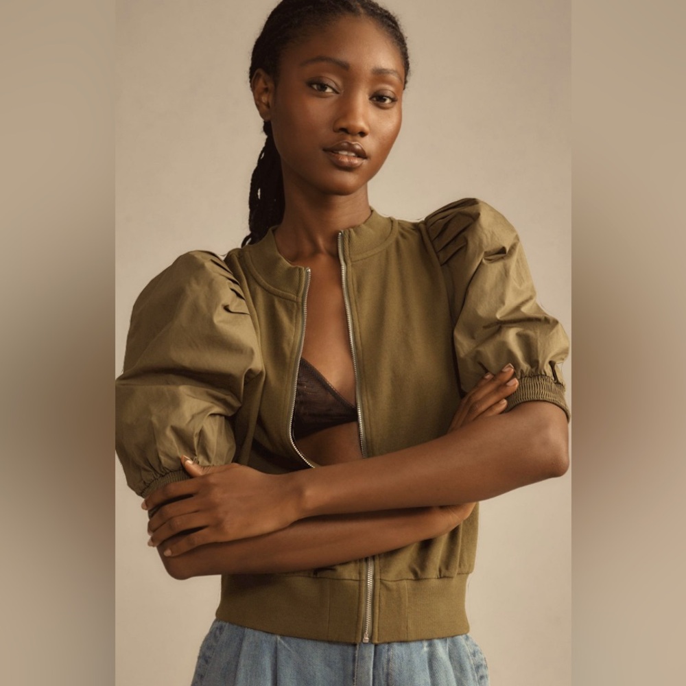 Anthropologie Maeve Puff- Sleeve Bomber Jacket
